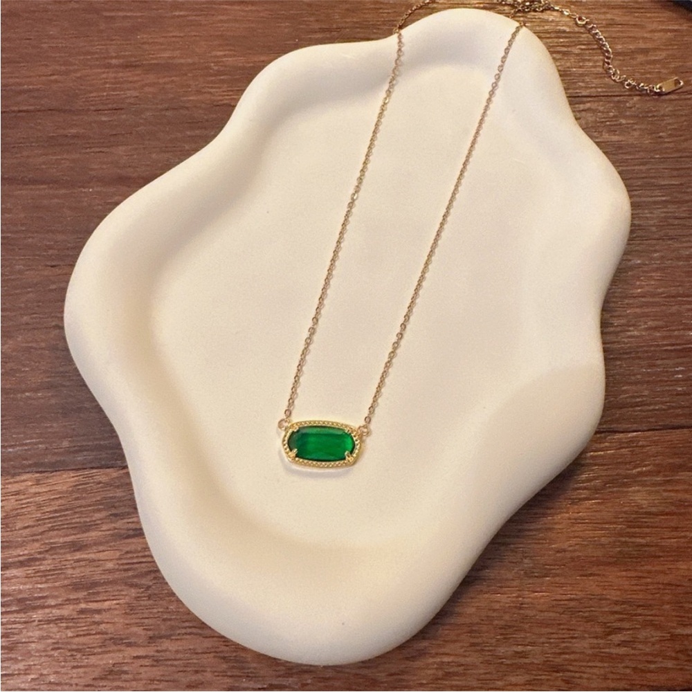 Emerald Green Birthstone Necklace Gold Minimalist Dainty Pendant